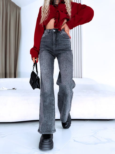 LUX džinsa bikses ar kristāliem "FULL MOON" T6003-7 - GRAFĪTA